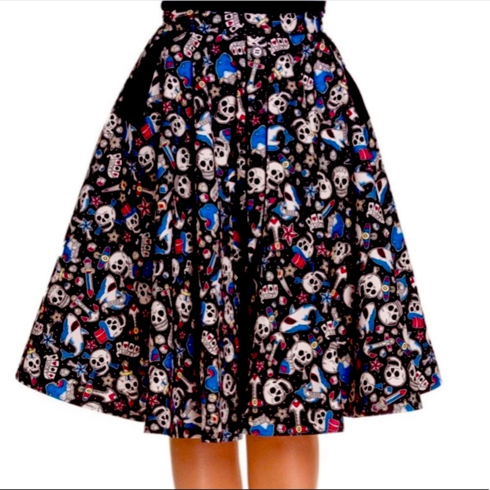 Hellbunny Nautical Shark & Skull Tattoo Skirt Size L